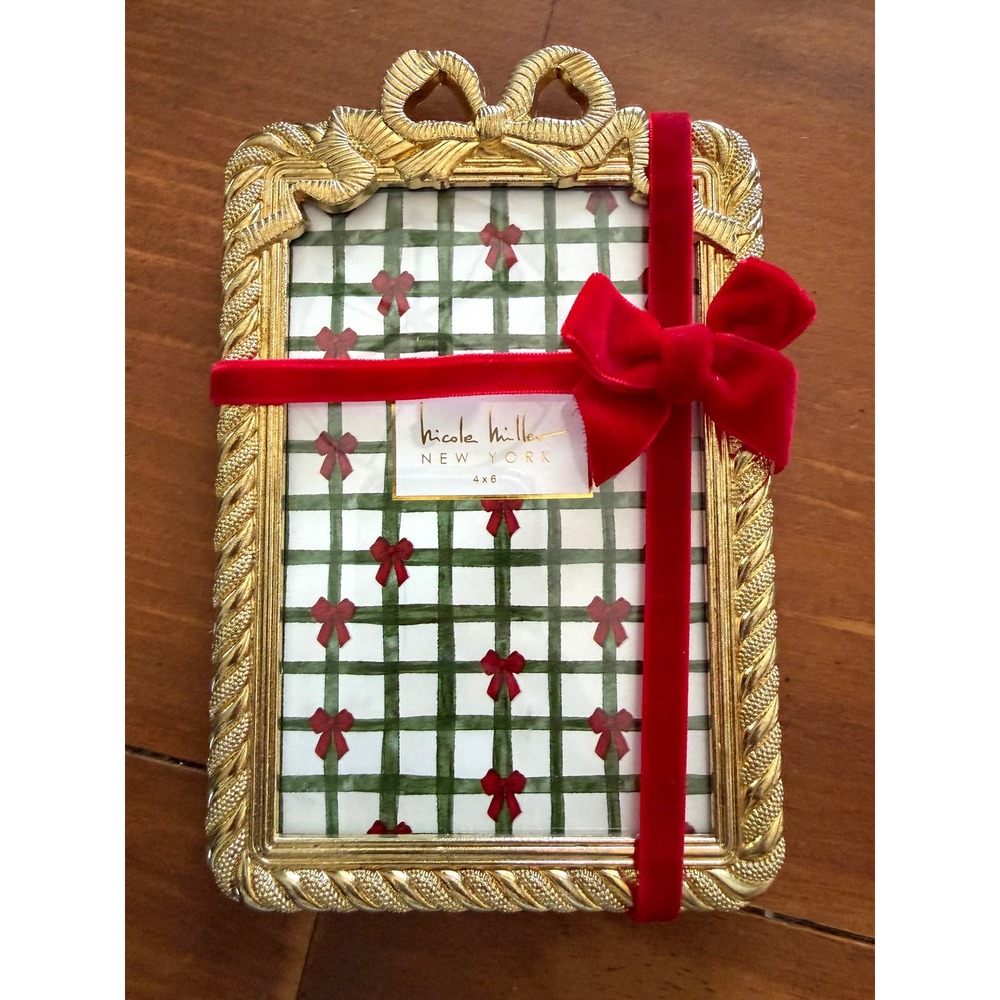 Nicole Miller New York Gold Rope Picture Frame Red Velvet Bow Holiday 4x6 Photo